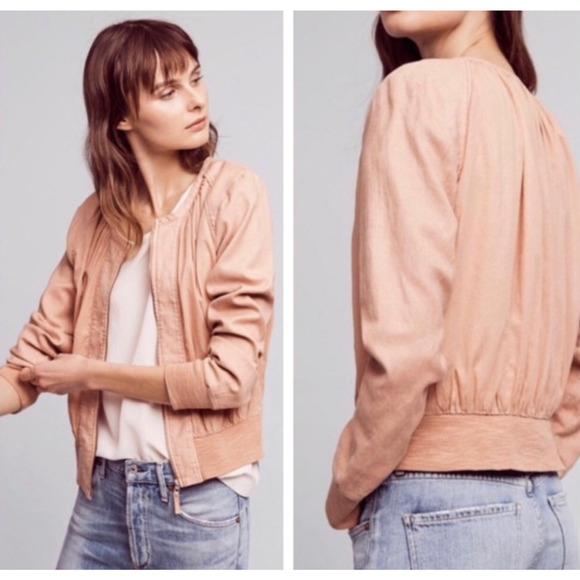 Hei Hei Womens Full Zip Lightweight Bomber Jacket Long Sleeve Size Small Tan - Picture 1 of 12